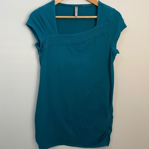Thyme Maternity Teal Asymmetric Square Neck Short Sleeve‎ Tunic Top Size Large - Picture 1 of 9